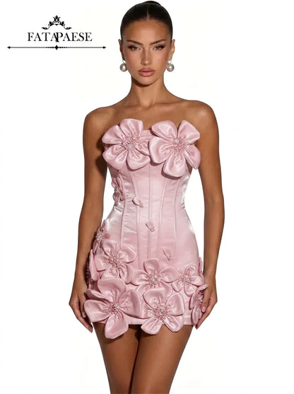 3D Floral Corset Mini Evening Dress with Rhinestones