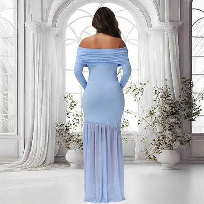Elegant Off-Shoulder Maternity Dress with Slits