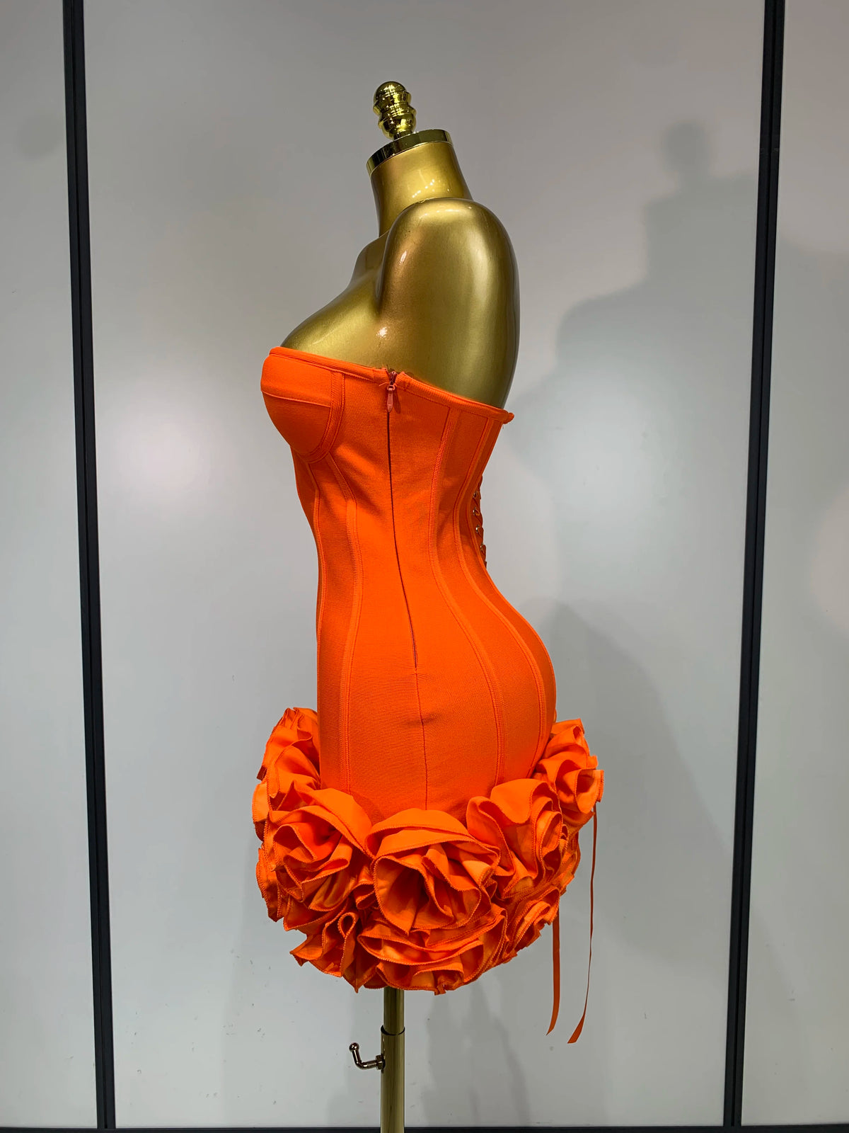 Women Strapless Backless Flower Embellished Mini Dress