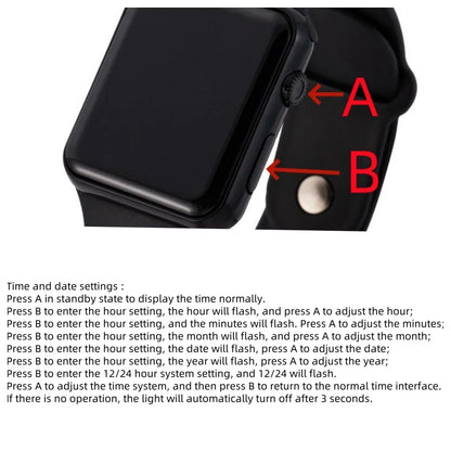 Digital LED Watch for Men Women Black Rubber Strap