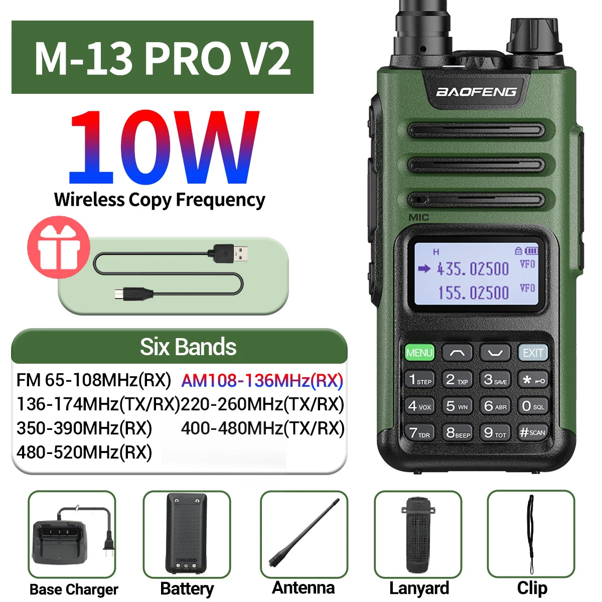 BaoFeng M-13 PRO V2 High Power Multi Band Walkie Talkie