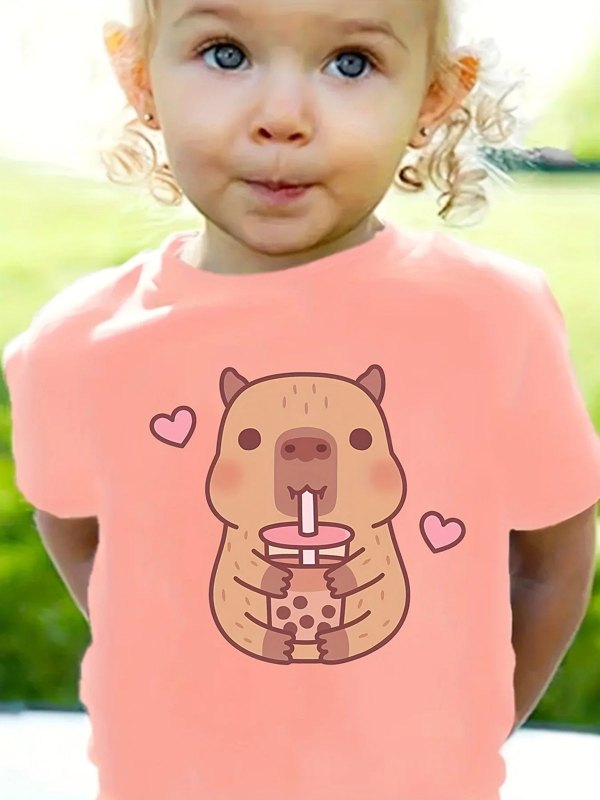 Capybara Print Girls Summer T-Shirt Short Sleeve