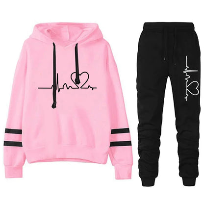 Womens Casual Stripe Hoodie and Sweatpants Set