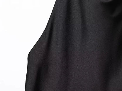 Black Satin Backless Halter Top for Women