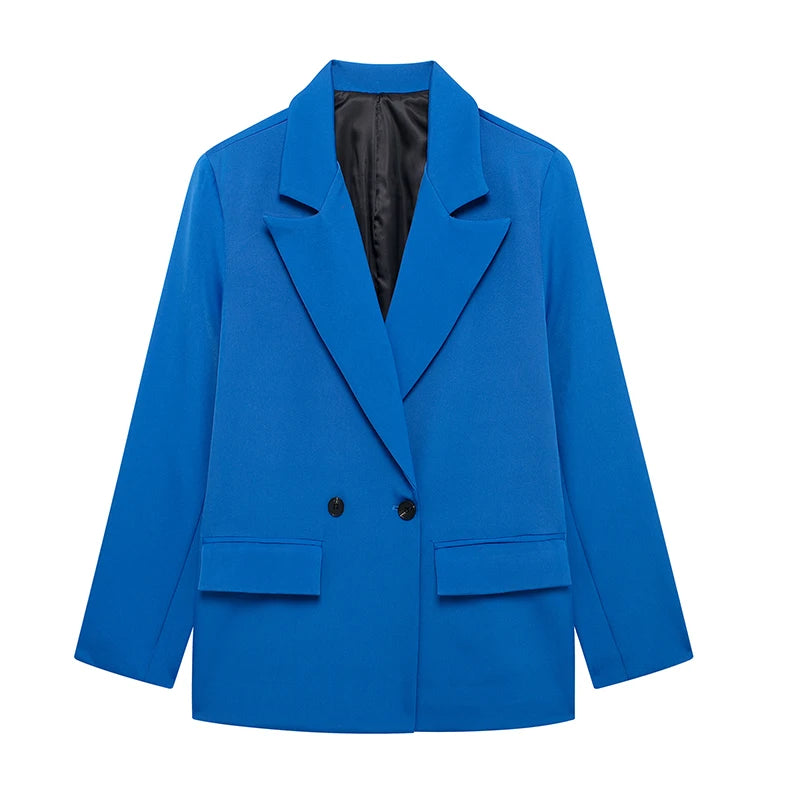 Willshela Women Vintage Double Breasted Blazer with Pockets