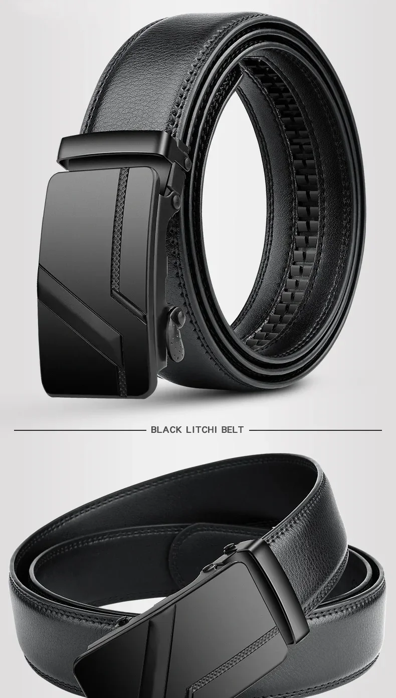 Men's Black PU Leather Automatic Buckle Belt 110cm 120cm 130cm