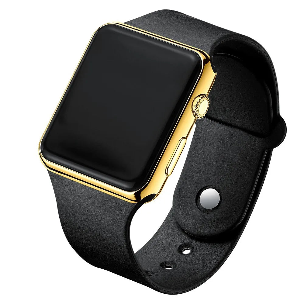 Digital LED Watch for Men Women Black Rubber Strap