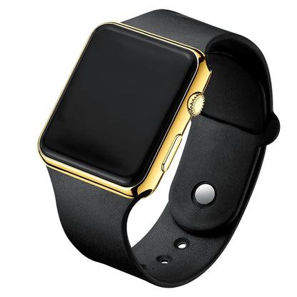 Digital LED Watch for Men Women Black Rubber Strap