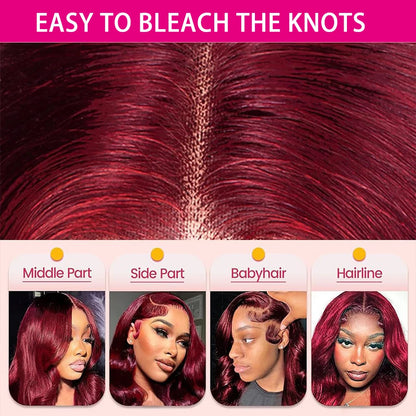 34 Inch Burgundy Lace Front Wig Human Hair Body Wave