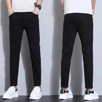 Mens Slim Fit Denim Pencil Pants Black White Stretch Jeans