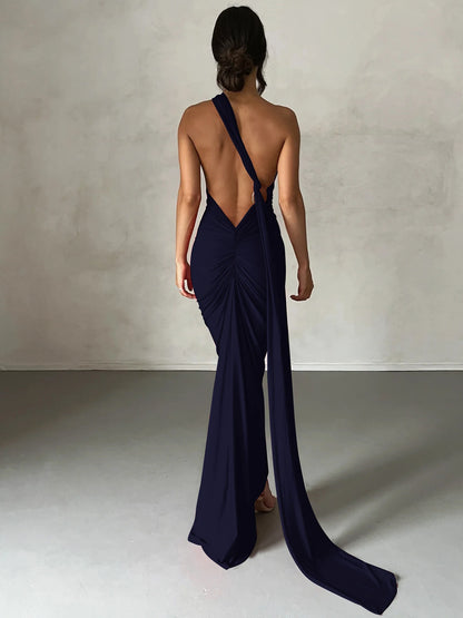 Hugcitar One Shoulder Backless Maxi Dress Women