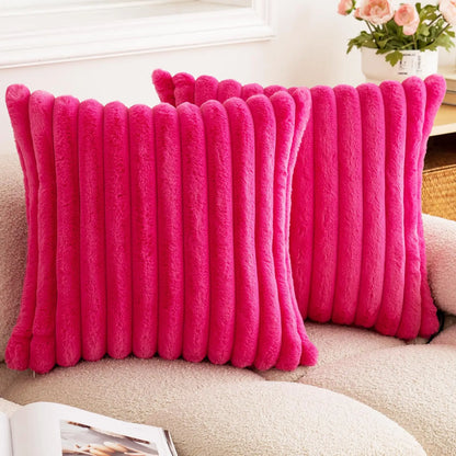 Faux Rabbit Fur Square Cushion Cover Solid Color