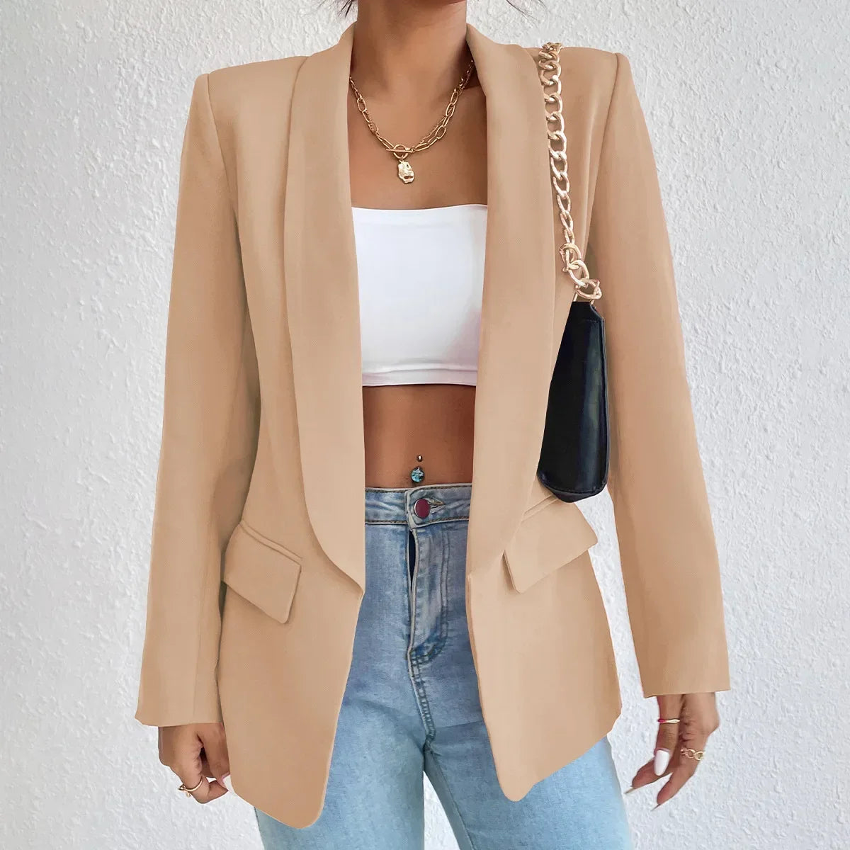 Solid Polyester Cotton Long Sleeve Women's Blazer