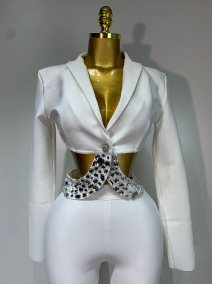 Women Beaded Bodycon Two Piece Pants Set