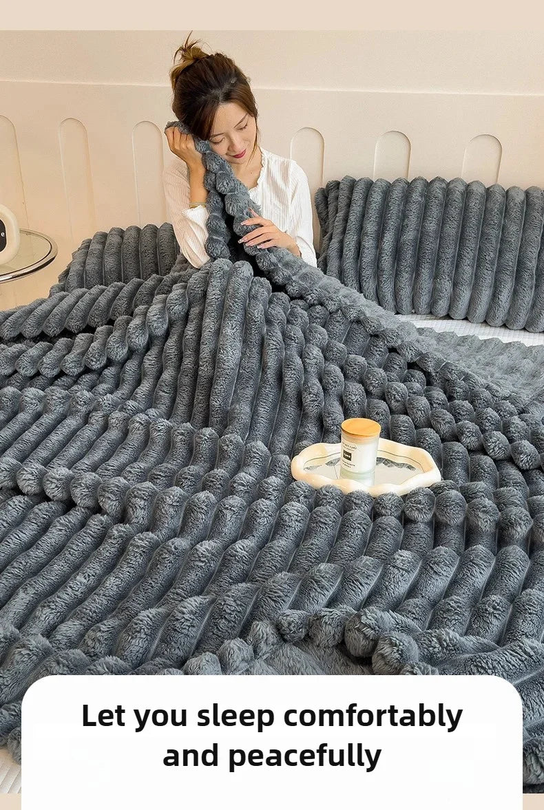 Thickened Striped Flannel Multifunctional Blanket