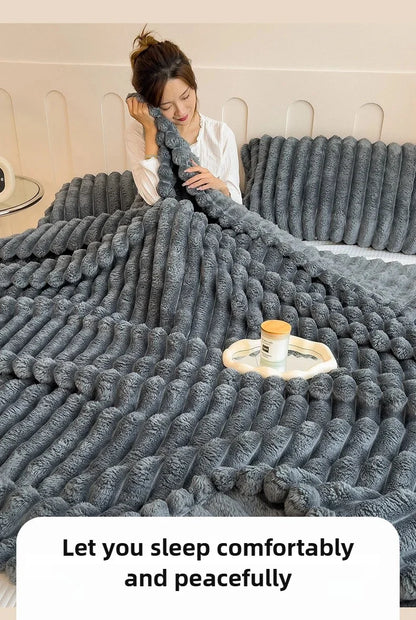 Thickened Striped Flannel Multifunctional Blanket