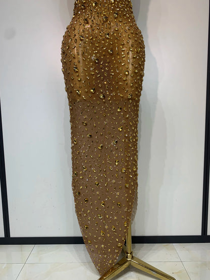 Luxury Rhinestone Mesh Bodycon Dress for Women