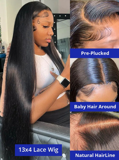 40 Inch Bone Straight Human Hair Wig Brazilian Lace Front Wig
