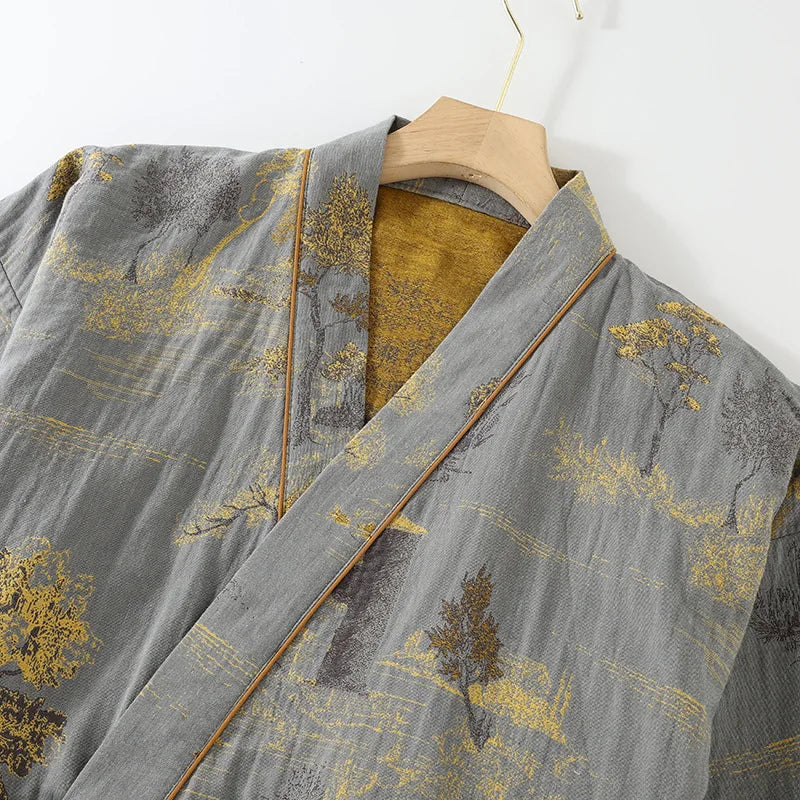 Men's Cotton Kimono Robe and Pajama Set