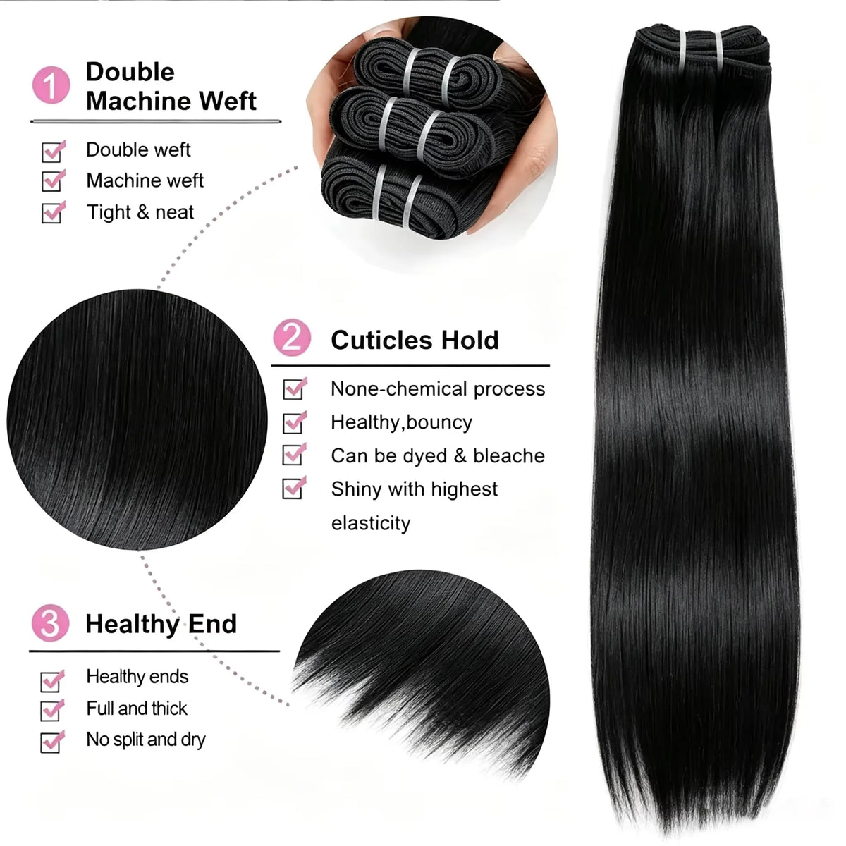 16A Straight Brazilian Remy Human Hair Bundles Natural Black