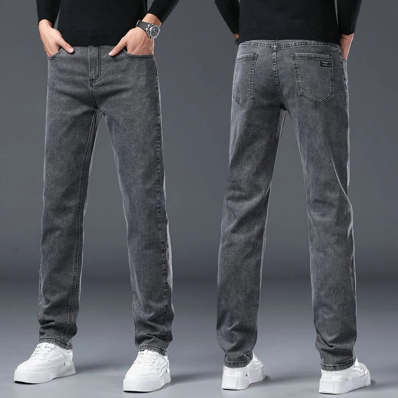 Men's Slim Denim Jeans Casual Elastic Trousers Black Gray