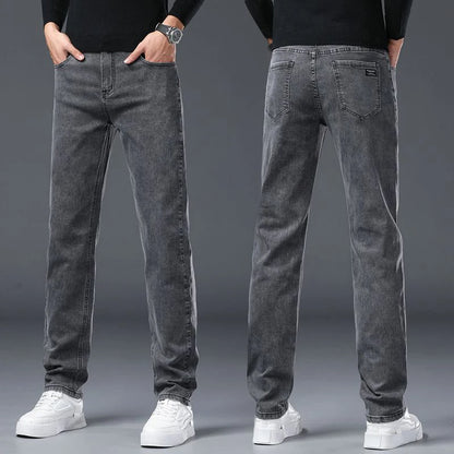 Men's Slim Denim Jeans Casual Elastic Trousers Black Gray