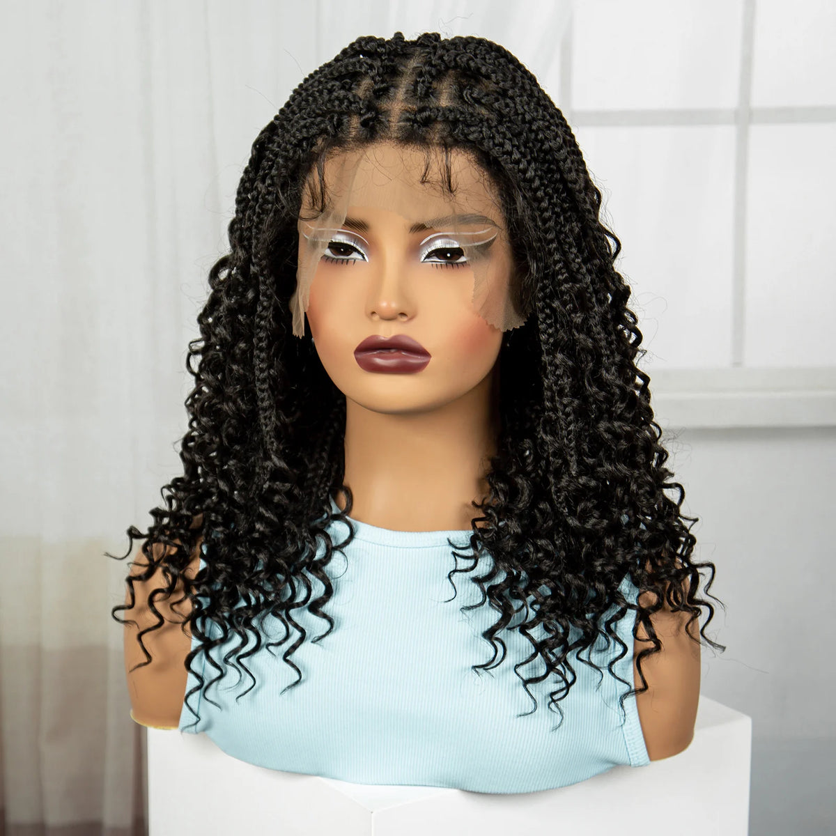 Knotless Box Braided Wigs with Curly Ends 16 Inches Synthetic
