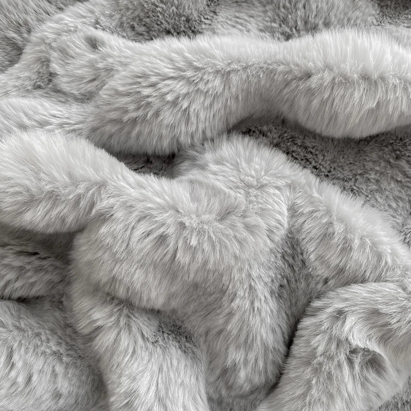Fluffy Plush Fitted Bed Sheet Rabbit Fleece Solid Color