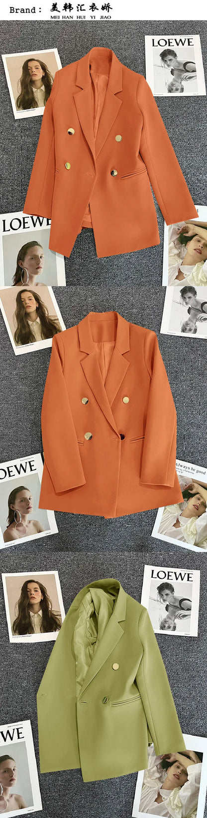 Candy Color Slim Blazer with Notched Collar and Metal Buttons