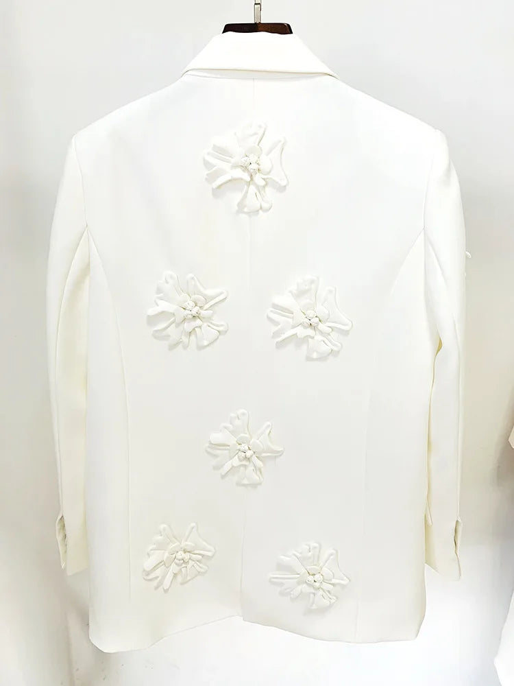 Women's Double Breasted Long Blazer with Appliques