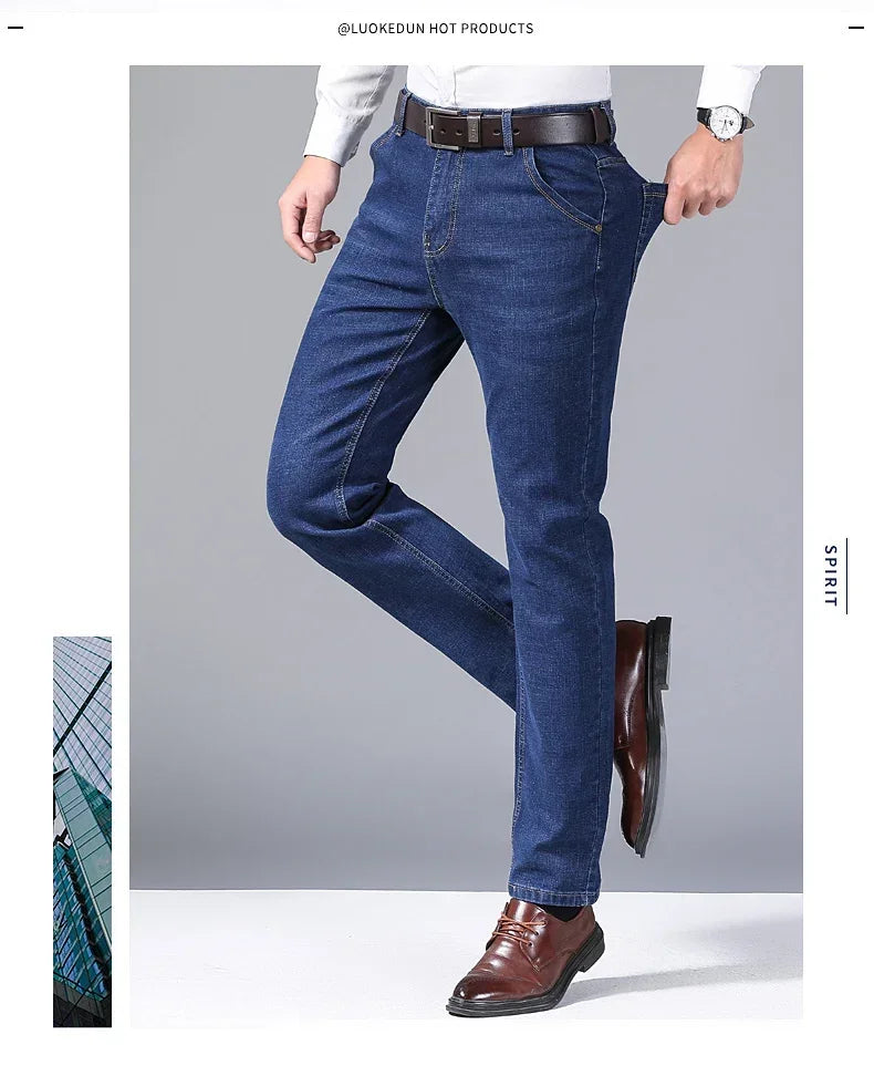 Men's Black Blue Stretch Jeans Casual Slim Fit Trousers