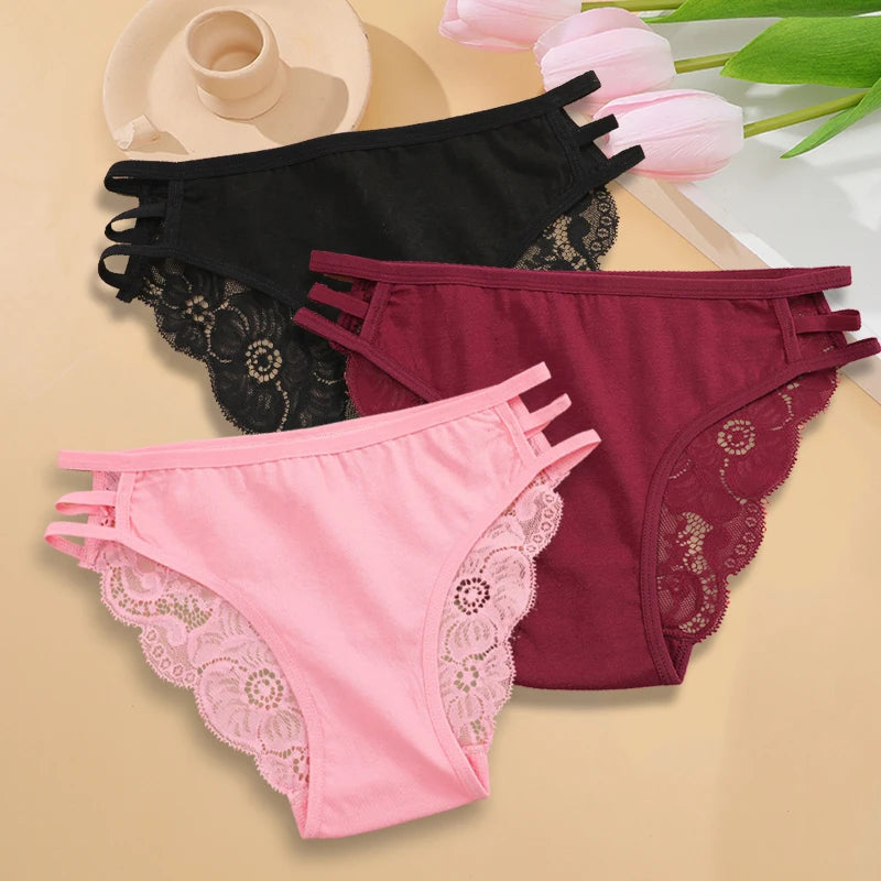3PC Set Women's Floral Lace Low Rise Briefs