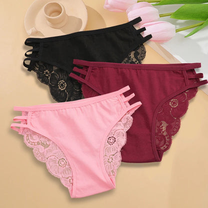 3PC Set Women's Floral Lace Low Rise Briefs