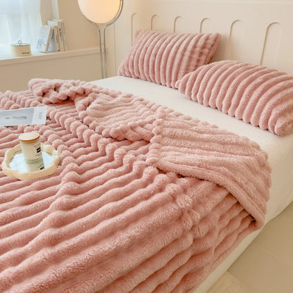 Striped Coral Fleece Multifunctional Blanket