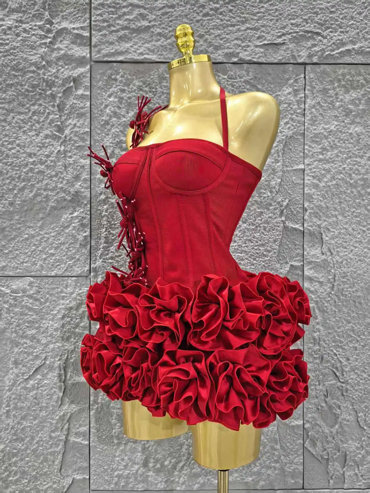 Red Women Sexy Halter Mini Bodycon Dress