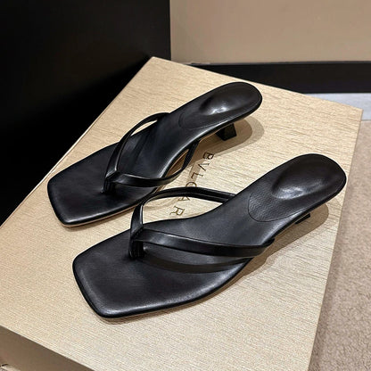Women’s Low Heel Clip Toe Slippers for Summer Casual Wear