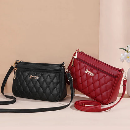 Leather Messenger Bag with Fur Decoration for Women