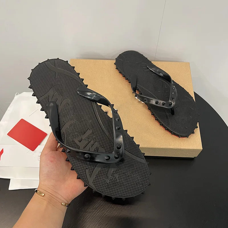Men's Red Sole Leather Flip Flops Casual Sandals
