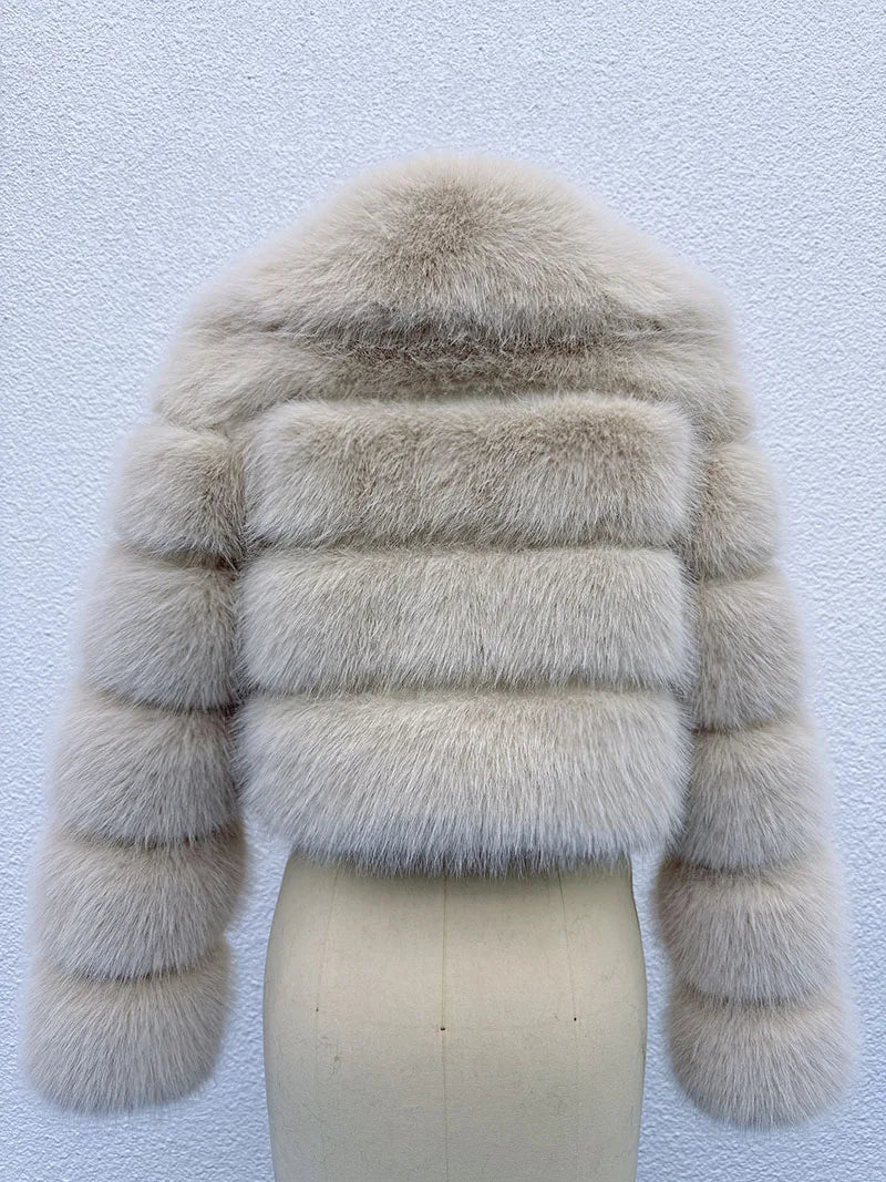 Cropped Faux Fur Coat for Women in Black