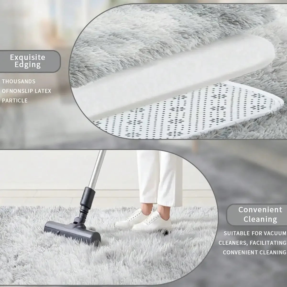 Black Plush Long-Pile Carpet, Soft Non-Slip Rug