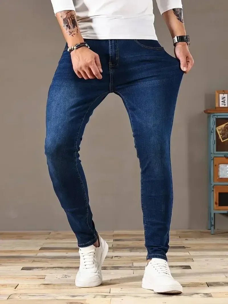 Mens Slim Fit Skinny Jeans Denim Blue Casual
