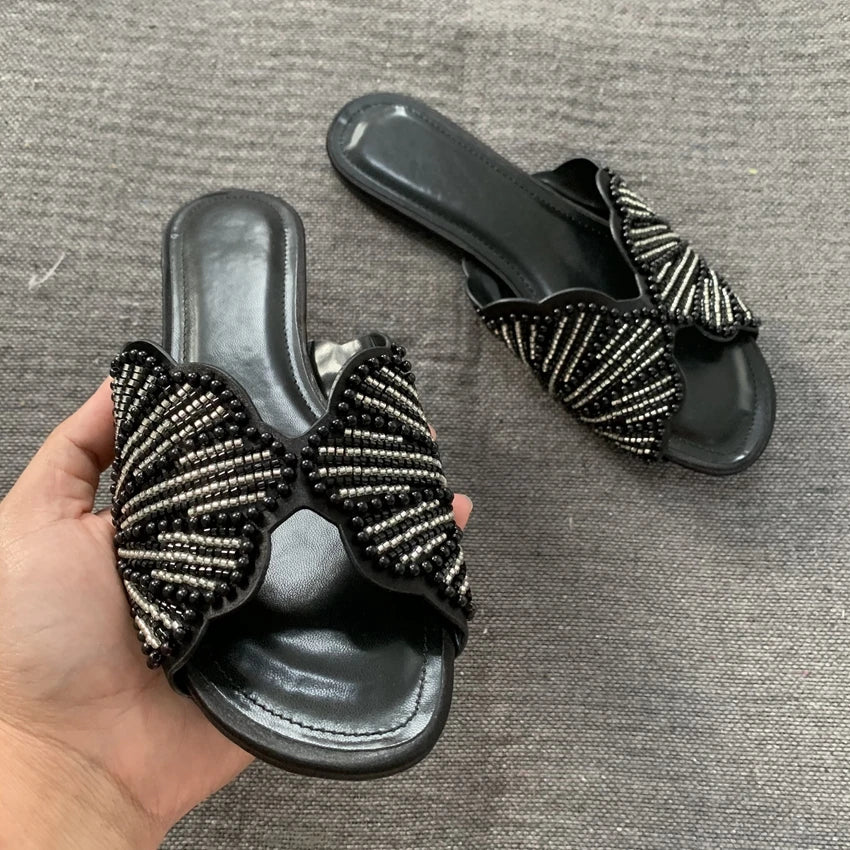 Luxury Faux Pearl Summer Flat Sandals for Women