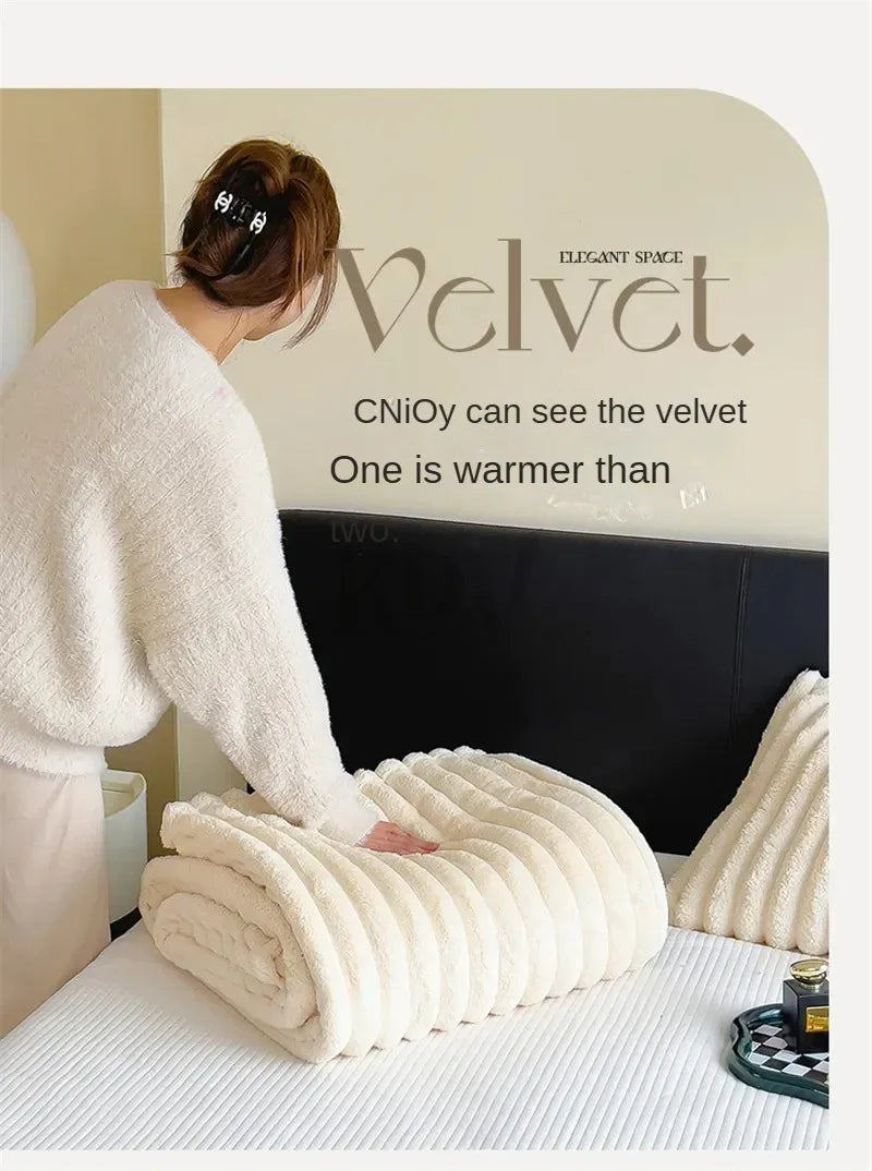 Luxury Faux Rabbit Fur Throw Blanket Solid Color Plush