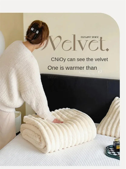 Luxury Faux Rabbit Fur Throw Blanket Solid Color Plush