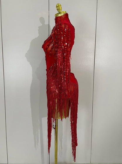 Sparkly Rhinestones One Shoulder See-Through Dress