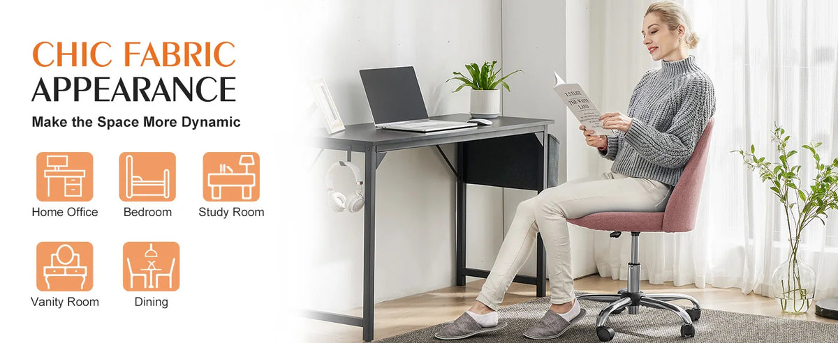 JHK Armless Swivel Office Chair with Fabric and Wheels