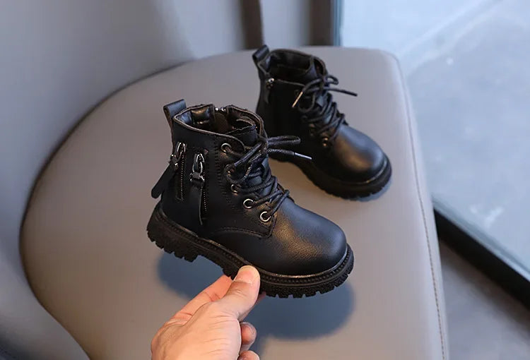 Burgundy PU Leather Ankle Boots for Kids