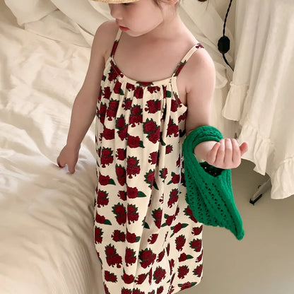 Sleeveless Beach Dress Printed Rose for Girls 4-6Y