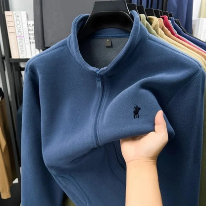 Men's Winter Thick Plush Jacket with Zipper and Pockets