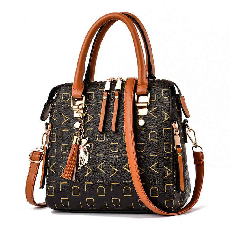 PU Leather Tassel Handbag for Women Large Capacity Tote
